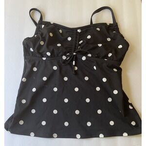 Lands‎ End Size 4 Tankini Swim Top Adjustable Straps Navy Polka Dot